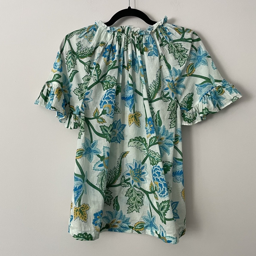 Tuckernuck Cassis Puff Sleeve Floral Blouse Size S Cotton Ruffles Boho Preppy - Picture 2 of 12